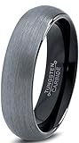 Tungsten Wedding Band Ring 6mm for Men Women Comfort Fit Black Domed Brushed