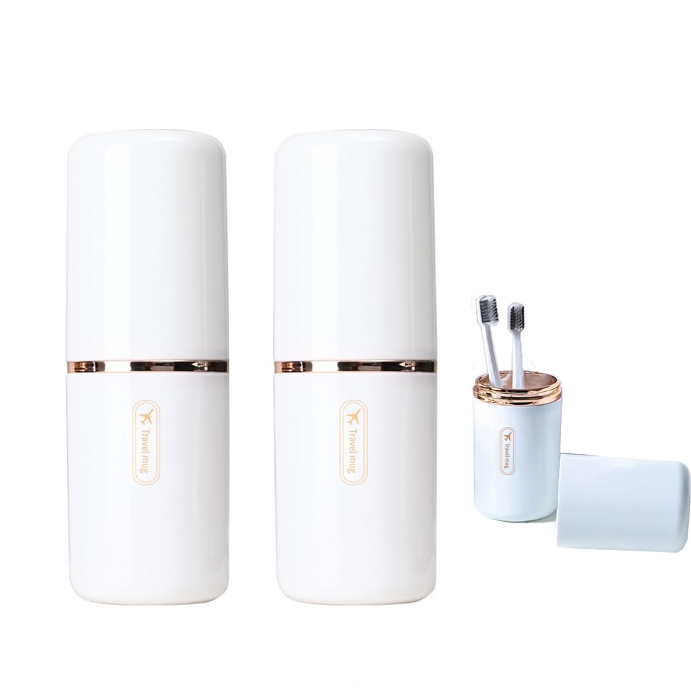 Quixotical 2Pcs Plastic Toothbrush Container,Travel Toothbrush Cup, Travel Toothbrush Holder Case, Toothbrush Storage Box, for Camping, Traveling, Hiking, Business Travel, Home (White)