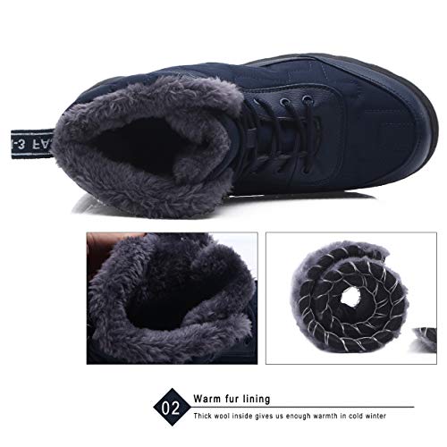 EXEBLUE Winter Snow Boots Water-Resistant Mid Calf Booties for Men Women Outdoor Lightweight Ankle Boots with Full Fur Blue