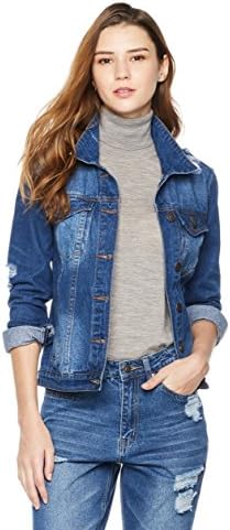 Lily Parker Women's Long-Sleeve Button Front Denim Jacket Medium Dark Blue