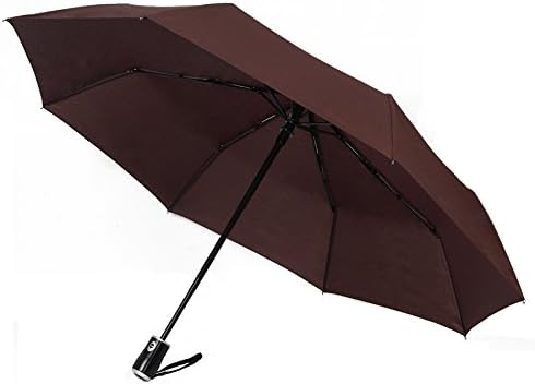Fully Automatic Umbrella 3 Fold Auto Open / Close Travel Umbrella Windproof Rainproof For Women/Men Using (BROWN)