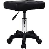 FURWOO Rectangle Rolling Stool with Wheels Height Adjustable Swivel Stool Chair for Spa Salon Massage Black