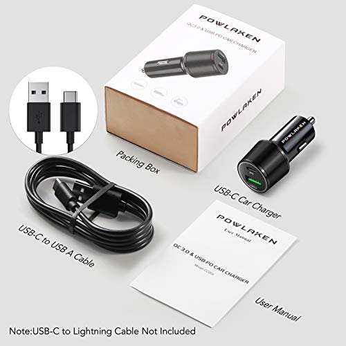 image for POWLAKEN Updated Version USB C Car Charger, Total 36W Dual Type C PD C