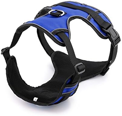 Anti-Pull Dog Harness, Oxford Fabric with Reflective stitching and Padded Mesh inner. Training/Walking (L: 27"-32", 69-81cm, Blue)