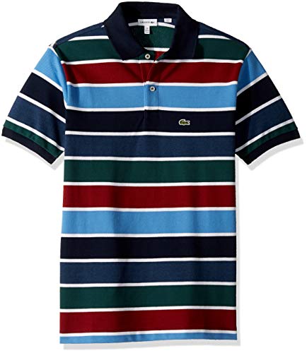 Lacoste Big Boy Short Sleeve Multico Stripes Pique Polo, Navy Blue/White/Kayak/PAS, 16