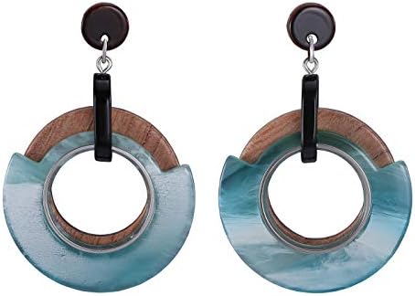 FAMARINE Statement Collar Necklace, Aqua Bohemia Chunky Resin Metal Chain Necklace for Women Jewelry