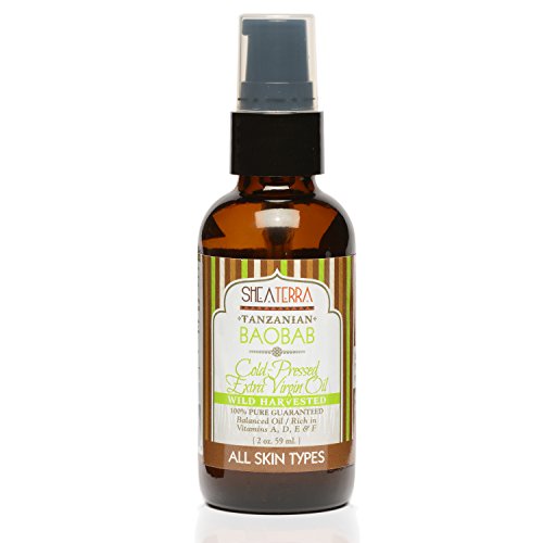 Shea Terra Organics Tanzanian Baobab Cold Pressed Extra Virgin Oil | Hair Conditioner, Anti-Aging, Vitamin E Oil | All Skin Types - 2 oz
