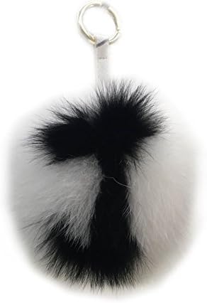 Real Fox Fur White Ball Black Letters Keychain Bag Bugs Charm Initials J Key Ring