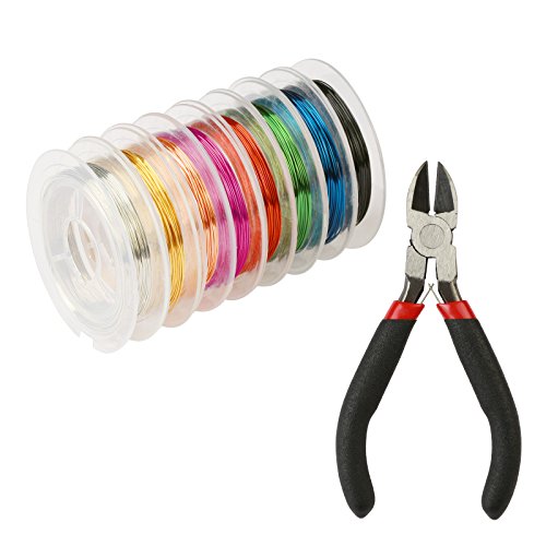 8 Pcs 0.4 mm Jewelry Beading Wire Roll LANMOK Assorted Metallic Colours Copper Wires with Cutting Pliers Repair Tools Kit for DIY Craft Jewelry Making