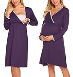Ekouaer Women Delivery/Labor/Maternity/Nursing Nightgown Long/Short Sleeve Pleated Breastfeeding Sleep Dress(S-XXL)