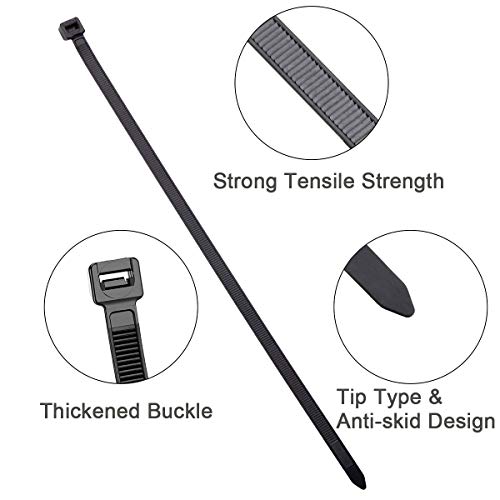 200 Pack Black Zip Ties Wraps, 12 inch Heavy Duty 50 pound Cable Wire