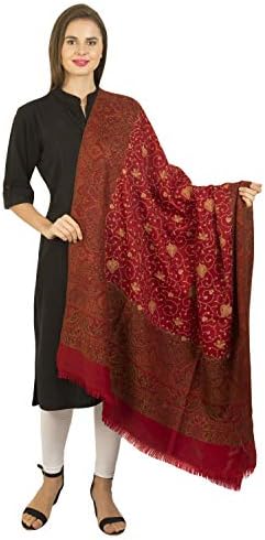 La Vastraa Women's Woolen Single Thread Embroidery Shawls for Women Jamawar Shawl
