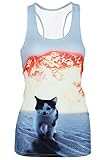 Leapparel Women's Cute Explosion Cat Printed Sleeveless T Shirt Tank Tops Vest Shirt
