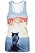 Leapparel Women's Cute Explosion Cat Printed Sleeveless T Shirt Tank Tops Vest Shirt