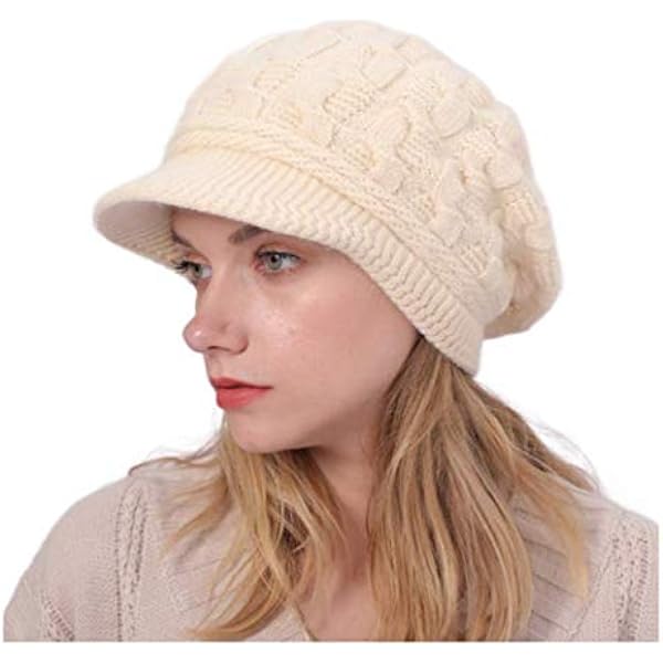 Women\'s Knitted Beanie White Cozy Skull Ski Hats Cap Winter Warm Slouchy Design Girls Ladies Winter Warm Knitted Hat Satin Silk Lined Cable  main image 4