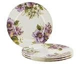 Gracie Bone China 7-1/2-Inch Dessert Plate, Purple Pansy, Set of 4