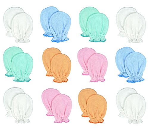Liwely 12 Pairs Unisex-Baby No Scratch Mittens, 100% Cotton, Solid Color without Bow