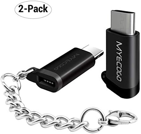 MYECOGO Type C USB C to Micro USB Adapter 2 Pack, Aluminum USB C to Micro USB Convert Connector with Keychain for Samsung Galaxy S8 New Macbook Pixel XL Nexus 5X 6P LG G5 G6 V20 (Black 2 Pack)