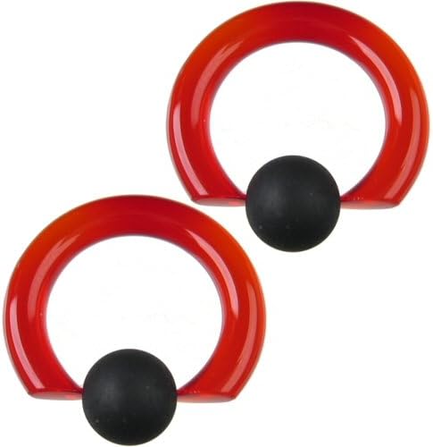Pair of Glass Tapered Captive Bead Rings with Rubber Bead: 6g 5/8" Ruby