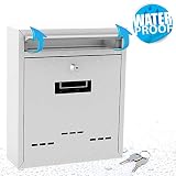 Modern Wall Mount Lockable Mailbox - Outdoor Galvanized Metal Key Large Capacity - Commercial Rural Home Decorative & Office Business Parcel Box Packages Drop Slot Secure Lock- Serenelife SLMAB04