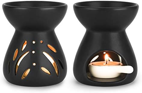 ComSaf Aroma Pot, Ceramic Aroma Burner, Aroma Candle Holder, Candle Burner, Aroma Diffuser, 2 Pack, Black