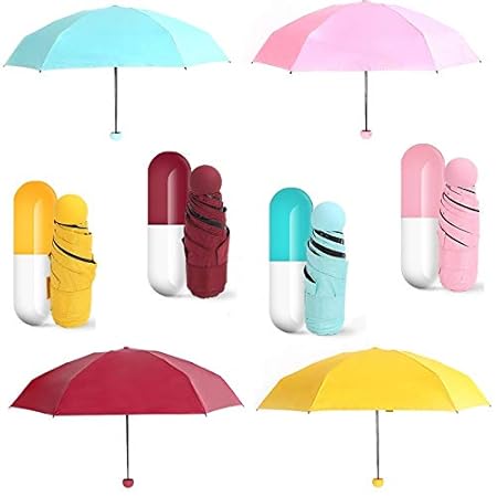 Capsule Shape Umbrella/Stylish / Compact Size/Easy to Carry/Anti-UV Capsule Umbrella with Cute Capsule Case Waterproof Ultra Protective/Mini UV Umbrella (Colour May Vary)