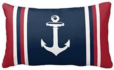 Decorative Throw Pillow Cover Cushion Case Navy Blue Red Nautical Anchor 12x20inches