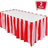 2 Pieces Red White Striped Table Skirt Circus Theme Table Skirt for Carnival Home Decoration Party Supplies