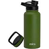 MIRA 32 oz Insulated Sports Bottle - Stainless Steel Temperature Control Thermo - Easy-Drink Spout (24Hr Cold/12Hr Hot) - Olive Green