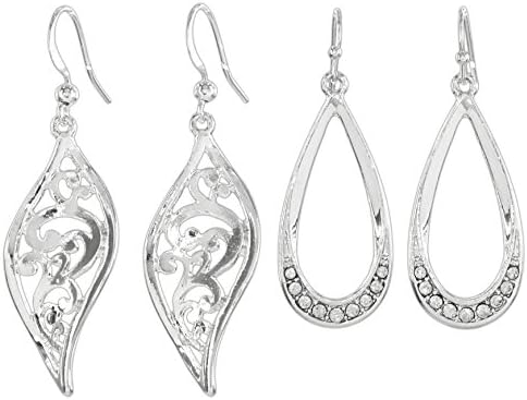 Set of 2 Pair Periwinkle Silver-Tone Teardrop &amp; Swirl Dangle Earrings