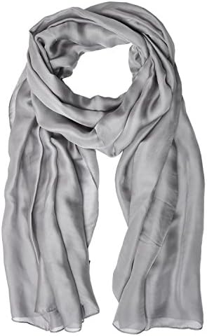 LO SHOKIM Women Solid Color Lightweight Breathable Scarves 75"x35" Chiffon Imitated Silk Fabric Shawl Sunscreen Scarves Shawls Silver