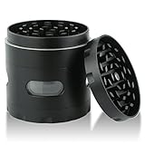DCOU New Design Premium Herb Grinder 2.2 Inches 4 Piece Spice Grinder with Pollen Catcher Durable Zinc Alloy Herb Grinder Spice Grinder (Black)