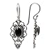 NOVICA Artisan Crafted Sterling Silver Floral Onyx Dangle Earrings | French Wire Hook | Royal Balinese Design | Black Birthstone | Hypoallergenic Jewelry | Lead & Nickel Free | Indonesia 'Precious