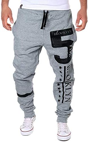 Spbamboo Mens Sweatpants Sport Print Casual Solid Loose Trousers Jogger Pants