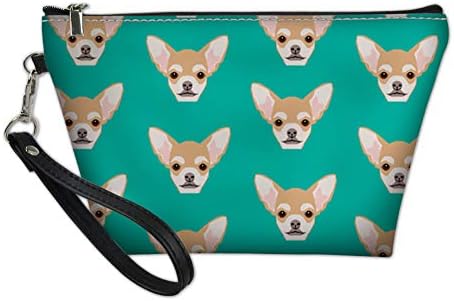 UFDIS Small Cosmetic Make Up Bag for Women Girls PU Leather Toiletry Purse Portable Clutch Handbag Chihuahua