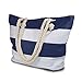 Beach Bag With Inner Zipper Pocket Medium To Large Sized Mesh Cotton Striped Tote Bag and Bonus Phone Dry bag