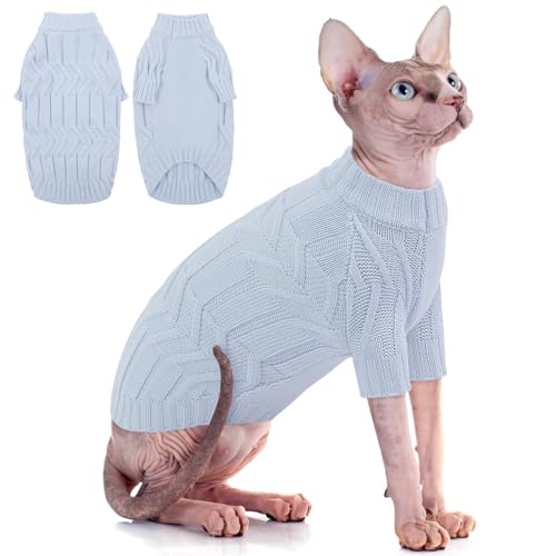 41luzjmyWTL Citétoile Katzenpullover, Strickpullover Für Haarlose Katzen, Wärme Winter Hundepullover Mit Ärmeln, Klassisches Katzenpulli Für Katzen Kleine Hunde Innen &Amp; Außen, Blau, S