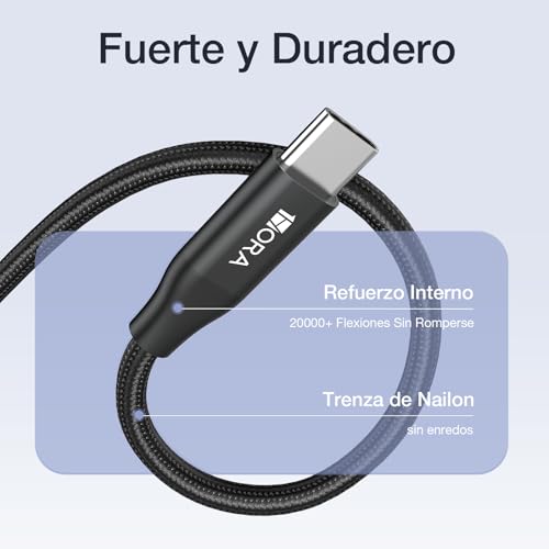 1HORA Cable USB C a USB C 3A 60W PD, 2M Paquete de 2, Tipo C a Tipo C Carga Rápida, Nylon Trenzado, Compatible con Samsung Galaxy S25/S24, IP17/16/15, iPad Pro 2024, MacBook Pro 2023, Android