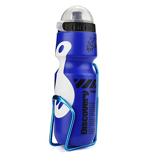 Witspace Outdoor Bicycle 650ML Water Bottle With Holder Cage Racks Cycling Bike Kit (Blue)