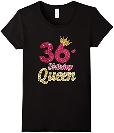 Womens 36th Birthday Girl T-Shirt Queen Crown - Gifts For Woman Small Black