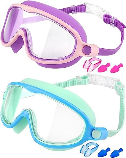 Photo 1 of Rantizon Kids Swim Goggles 2 Pack, Wide View Swimming Goggles for Child 3-15, Anti Fog&UV No Leaking Goggles for Boys Girls