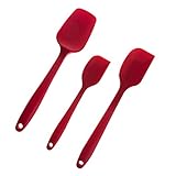 Aguder 3-Piece Silicone Spatula Set Heat-Resistant Spatulas - Seamless Design - Pro-Grade Non-Stick Silicone Rubber with Reinforced Stainless Steel S-Core Technology, Red