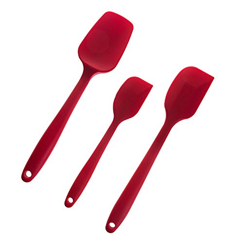 Aguder 3-Piece Silicone Spatula Set Heat-Resistant Spatulas - Seamless Design - Pro-Grade Non-Stick Silicone Rubber With Reinforced Stainless Steel S-Core Technology, Red