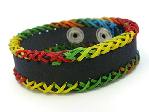 APECTO Jewelry Mens Womens Black Leather Multicolor Braided Wristband Cuff Bracelet, MB15