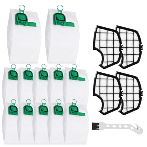 12 Vacuum Cleaner Bags for Vorwerk Kobold VK140 VK150 FP140 FP150 + 4 Filters + 1 Brushes, Compatible Accessories, High Efficiency Microfibre Filter Bags