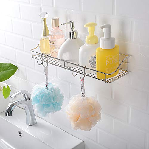 KESOL Adhesive Shower Caddy Shower Shelf Basket with Hooks, 304 Stainless Steel, 2 Pack - Thumbnail 3