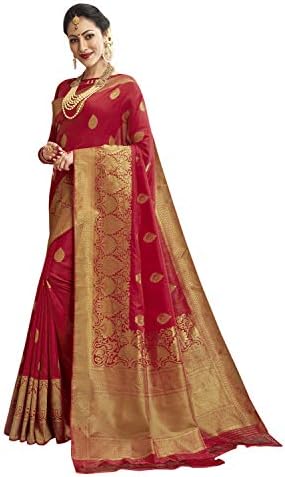 Pisara Women's Banarasi Cotton Silk Saree,Red Sari