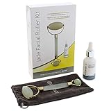Jade Roller Kit with Face Serum - Skin Therapy Set Includes Natural Stone Massager + Vitamin C Serum - Firms, Tightens Look and Reduces Look of Dark Eye Circles, Fine Lines, Wrinkles + FREE E-Book