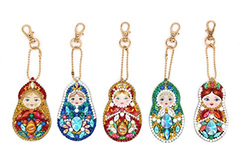 5D DIY Diamond Painting Keychain, 5 pcs Doll Shape, Mosaic Making Full Drill Special Shape Diamond Painting Kit for Bags, Smartphone Straps, 5 Pack - Thumbnail 6