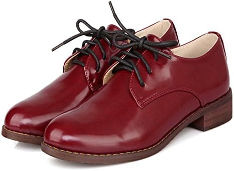 England Style Shoes Lace Oxford Shoes Ankle Strap Heels For Women Heel Height 1.1in Red